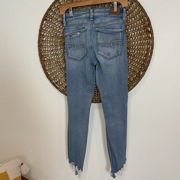 American Eagle Next Level hi rise jeggings crop stretch frayed jeans size 2 - Picture 4 of 8